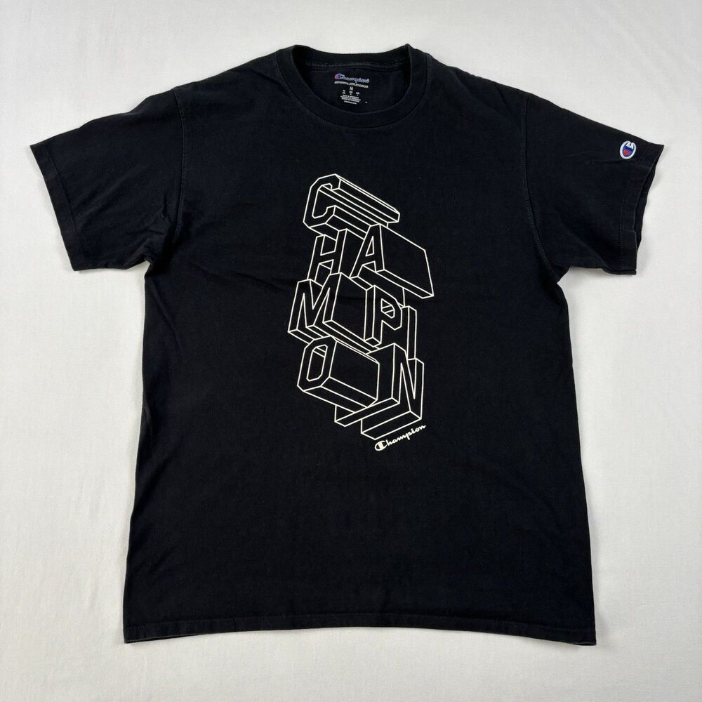 Champion T-Shirt Mens Black M Graphic Tee Crew Neck Short Sleeve Athleticwear